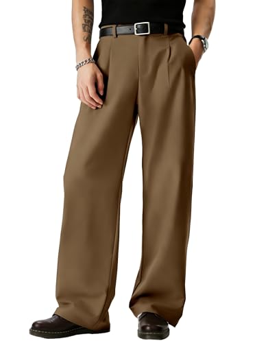 Image of JMIERR Mens Baggy Casual Dress Pants Lightweight Pleated Old Money Wide Leg Pants Loose Relaxed Fit Trousers