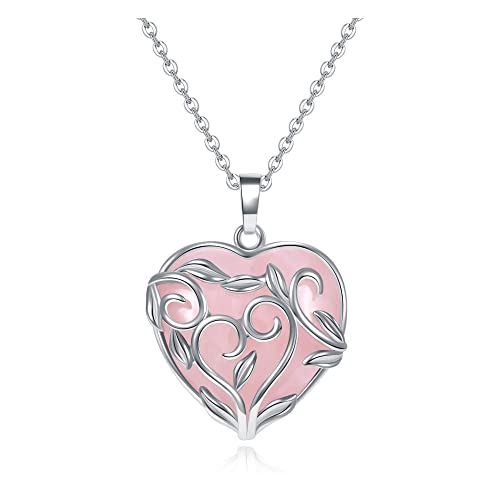 Top Plaza Rose Quartz Crystal Necklaces for Women Heart Pendant Retro Healing Crystals Natural Gemstone Necklace Pink Jewelry Gifts for Mom Mothers Day Gift