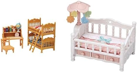 Calico Critters Children's Bedroom Set with Bunk Beds & Desk + Crib with Spinning Mobile Nursery Furniture Set