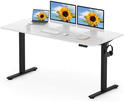FLEXISPOT EN1 MAX 160x80cm Escritorio Elevable Eléctrico con Tablero Entero Mesa de Elevable, Standing Desk, Mesa Elevable Escritorio con 2 Ganchos y 4 Funciones de Memoria