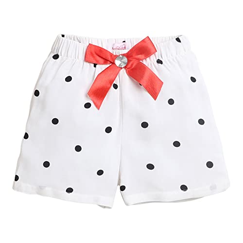 Image of Hopscotch Baby Girls Cotton-Blend Polka Dot Print Shorts in White Color