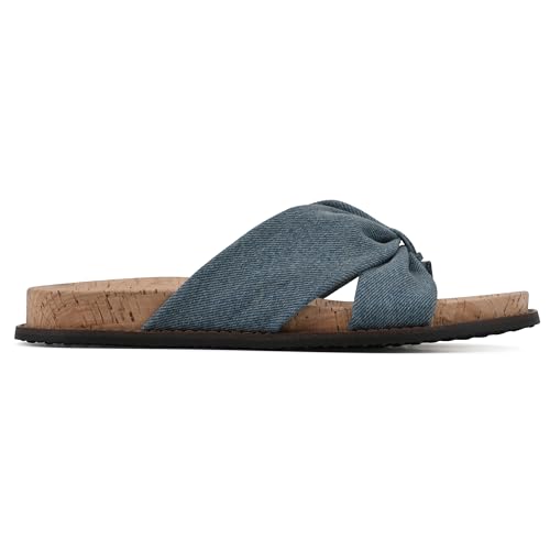WHITE MOUNTAIN Women\'s Malanga X-Strap Flat Footbed Sandal, Denim Blue/Fab, 8 M - Thumbnail 3