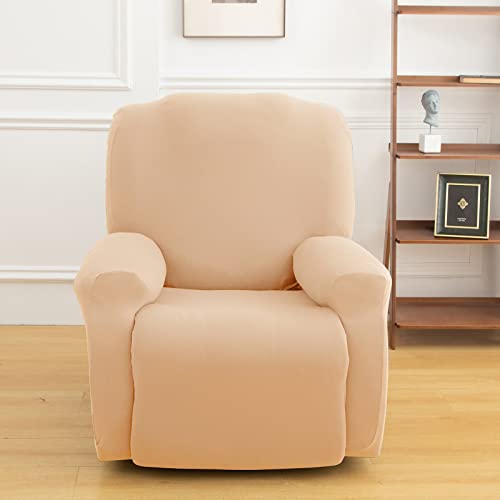 Stretch Recliner Chair Cover,4-Pieces Sofa Cover Slipcover Couch Covers,Armchair Cover Non-Slip Furniture Protector,Elastic Spandex Soft Recliner Chair Protector with Side Pocket(1 Seater Cream) - Image 2