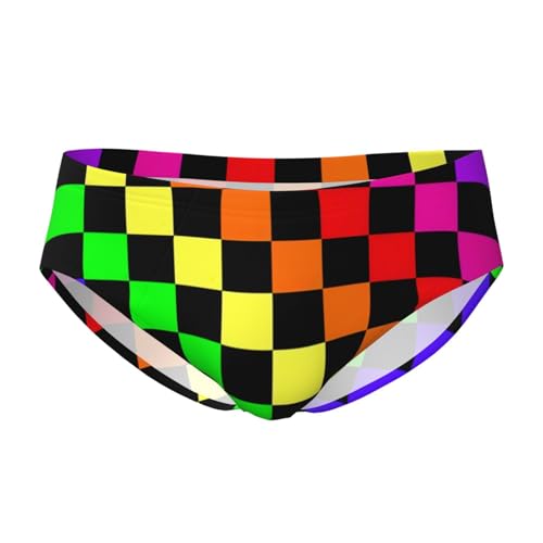 Black Rainbow Checkerboard Pattern Men'S Brief Underwear Underpants Triangle Briefs With Pouch3