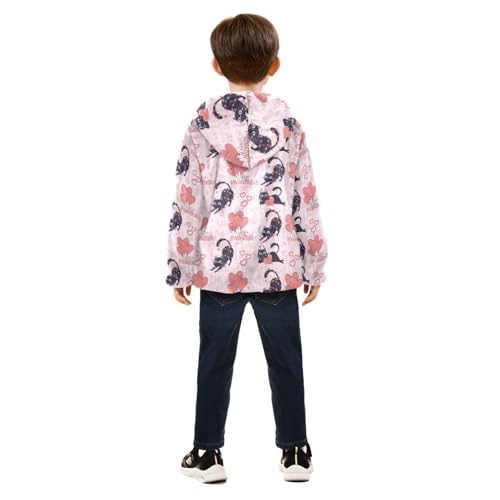 Black Funny Cat for Valentine's Day Girls Fleece Jacket Girls Fall Jacket Girls Zip Up Hoodie Girls Sherpa Jacket 2-10T4