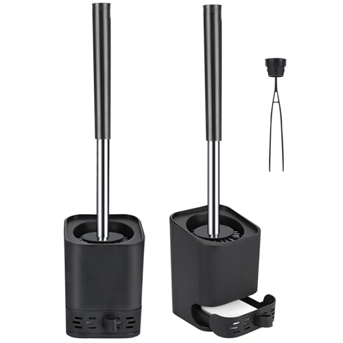 Glowbal Klobürste - 2er-Set Toilettenbürste Silikon, WC bürste mit Halter für Badezimmer Gäste-WC, Wandmontage & Stehen, Schwarz