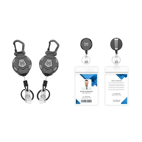 MNGARISTA 2-Pack Dual-Style Retractable Badge Holder Reel Keychain Set (Lightweight UHMWPE & Heavy-Duty Steel Cord)