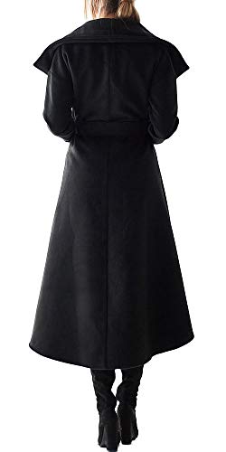 SAUKOLE Women's Winter Wool Trench Coat Wrap Large Collar High Low Jacket Outwear with Belt2