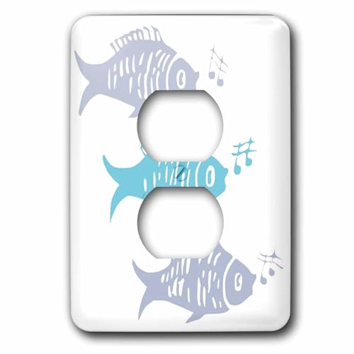 Poisson turquoise avec notes 2 prise gris double plaque décoration murale