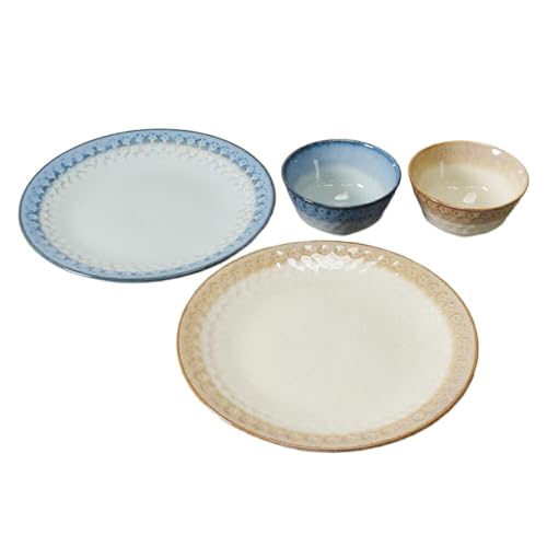 [美濃焼]スモークリース 印花型 8.0皿 3.6小鉢 各2点 合計4点 セット ブルー&ブラウン MEI209-3
