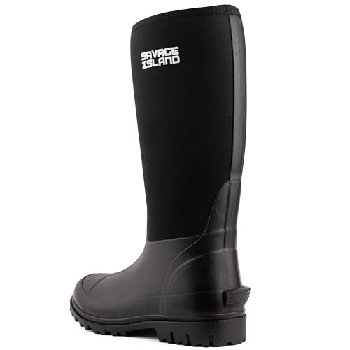 Savage Island Damen Neopren-isolierte Gummistiefel Warm Gefüttert Vollständig Kniehoch Wasserdichte Gummistiefel, Schwarz , 40 EU