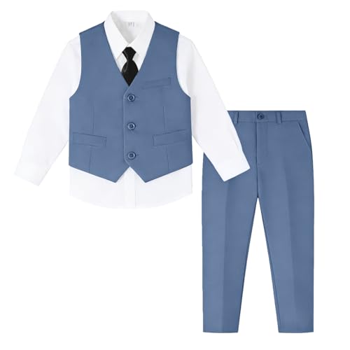 Image of Baby Boy Formal Suit for Toddler Infant Tuxedo Dress Suits | Little Gentleman, Wedding Ring Bearer Outfit, Vest Pants Long-Sleeve Shirt Tie, Birthday Party Christmas Prom, Classic