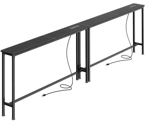 SUPERJARE 86.6 inch Narrow Console Table with Outlet, Sofa Tables, Behind Couch Table, Long Entryway Tables with Charging Station, for Living Room, Black