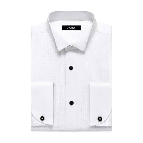white dress shirt for prom Men's Stretch Non-Iron Short Sleeves Dress Shirt for Wedding & Prom, White / 38