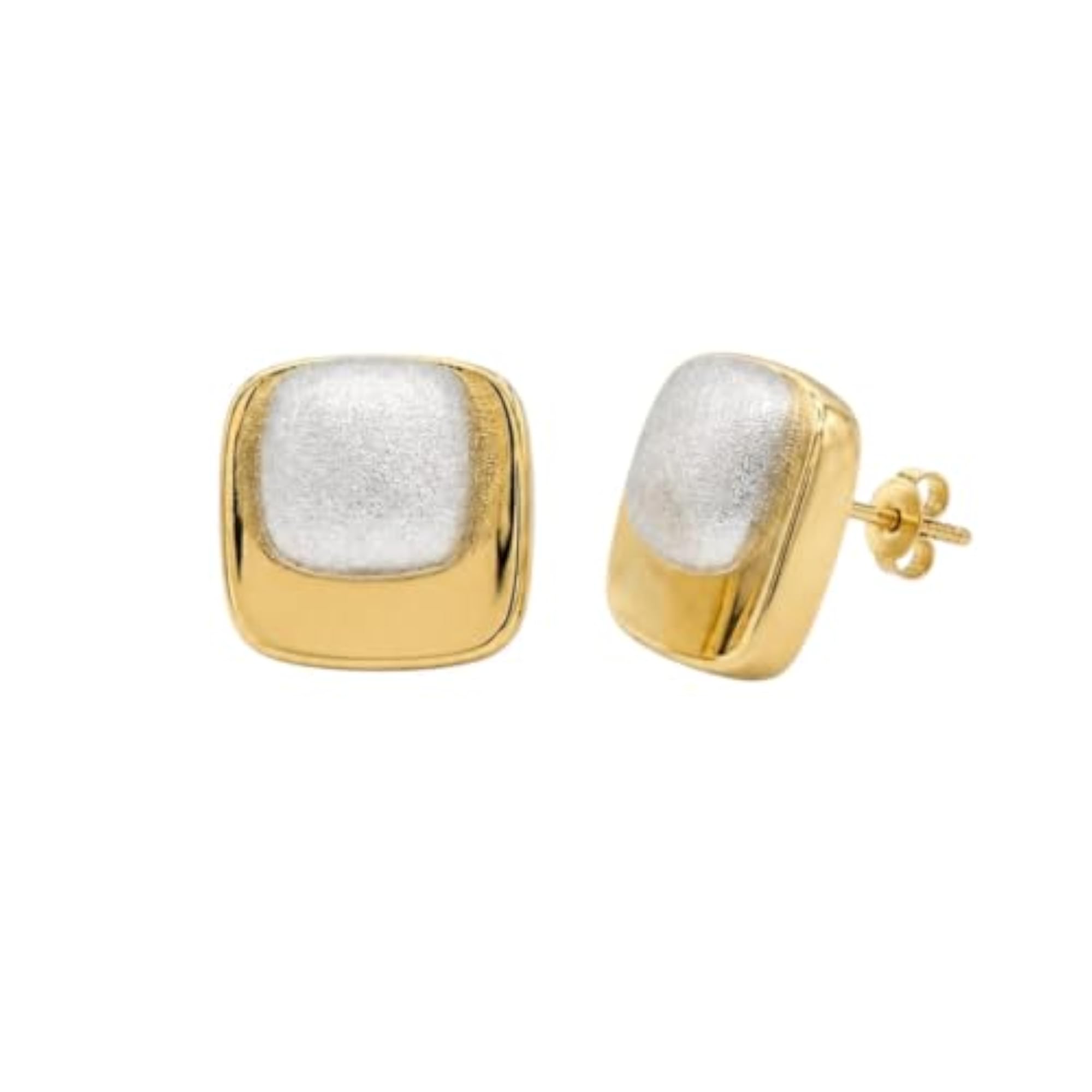 Women's Dual-Tone Cushion Square Stud Earrings, Gold & Silver Toned