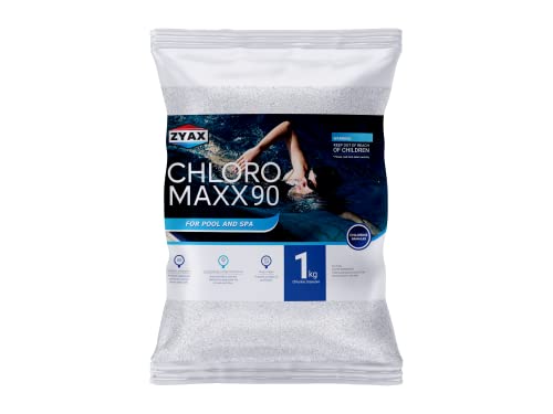 Image of ZYAX Chloro MAXX 90 - TCCA 90 Pool Water Treatment Granules Pool Surface Protection, Sunlight Protection, Stops Algae 1 KG Pack