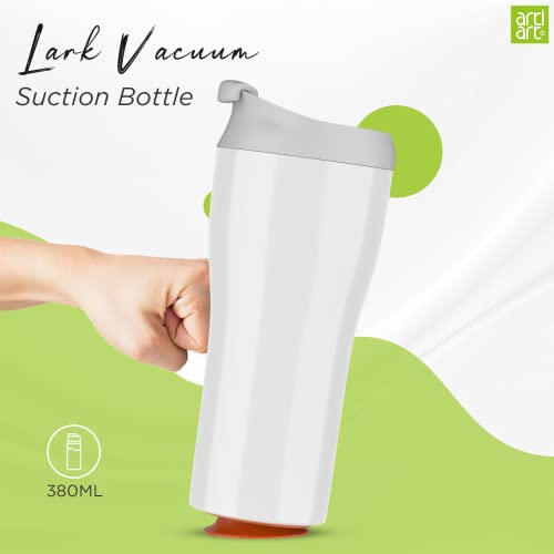 Image of Lark Stainless Steel Spill Proof Mug, Vacuum Insulated Travel Coffee Mug with Flip Up Lid, Patented Design & Suction Technology (Taiwan), Hot & Cold - 8 Hours, Tea & Coffee Mug (380 ML) White
