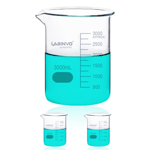 LABINVO Glass Beaker, 2PCS of Vol. 3000ml, 3.3 Borosilicate Griffin Low Form with Printed Graduation, IN-BKL3000A by LABINVO - Used condition - US$23.50