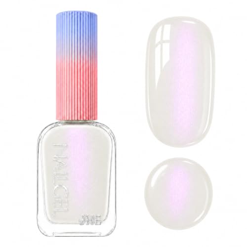 Image of Pearl White Nail Polish - Aurora Iridescent White Nail Varnish - Quick Dry Long Lasting Shimmer No UV Needed High Glossy Mermaid Manicure - Summer Glitter 12ml Nail Polish DIY Manicure Home Nail Art