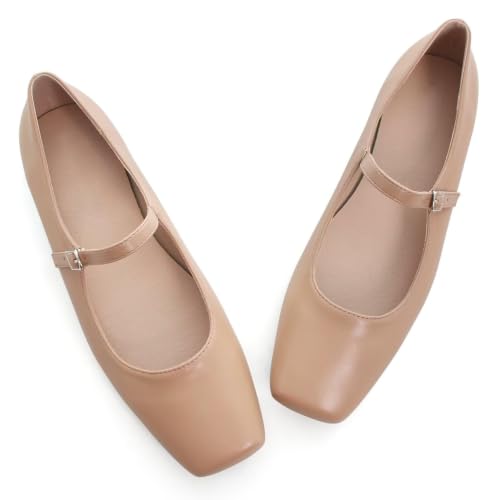 Image of TN TANGNEST Leather Flats for Women Retro Mary Jane Flats