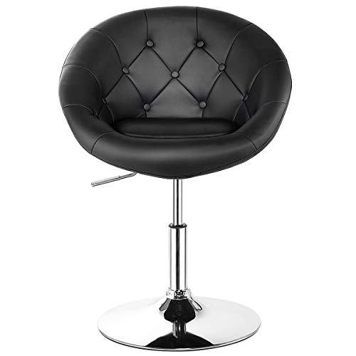 Waterjoy Swivel Round Tufted Back Pu Leather Bar Chairs, Adjustable Height 23.6" To 31.5" Modern Chrome Bar Stools With Hydraulic Lift #TOP4