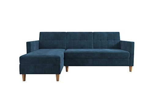 Dhp Hartford Storage Sectional Futon With Interchangeable Chaise, Blue Chenille #TOP1