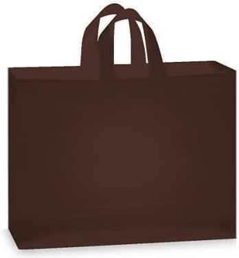 JS Frosted Plastic Shopping Gift Bags Large 16"x6"x12"- Quantity of 50 Chocolate