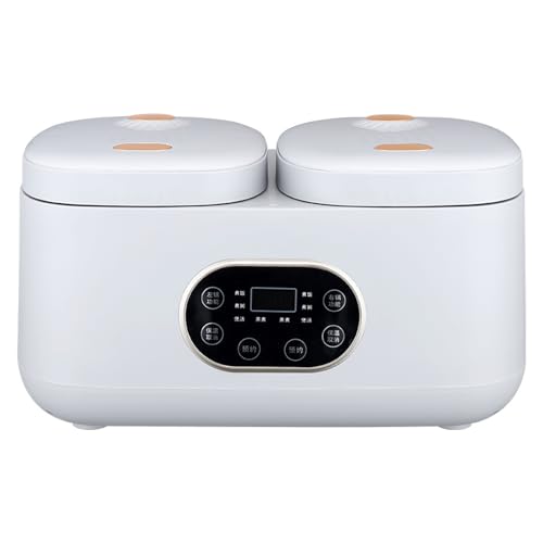 Olla doble 2L Control independiente antiadherente Temporizador multifuncional de 24 horas Cocinar al vapor Fácil limpieza Comidas frescas Ideal para 1 4 personas (Blanco)