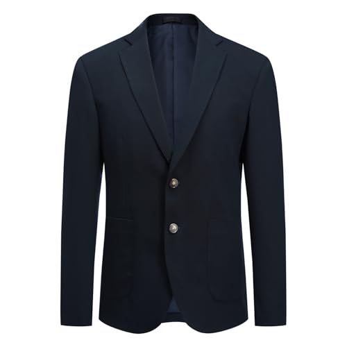YFFUSHI Blazer Homme Regular Fit Décontracté Sport Veste Costume 2 Boutons Élégante pour Bureau, Bleu Marine, XXL