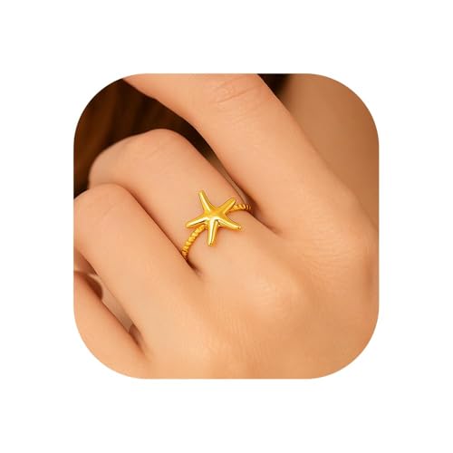 1PCS Starfish Ring, Gold Tone, Fashion Jewelry for Women, Trendy Accessories for Casual Wear, Stylish Adjustable Ring for Everyday Use (Golden)2