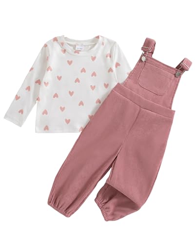 Image of Mioglrie Toddler Baby Girl Clothes 12 18 24 Months 2T 3T 4T 2Pcs Girl Outfits Adjustable Overall Set Cute Jumpsuit