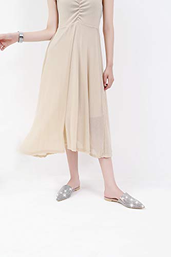 Mackin J 327-1 Women's Pointed Toe Mules Slip On Rhinestones Slides Dress Flats(7, Beige) #TOP5