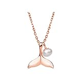 Small Mermaid Tail Necklace for Women Teen Girls Sterling Silver Tiny Shell Pearl Cute Choker Pendant Necklaces Thin Link Chain Birthday Christmas Valentine's Day Gifts for Daugther Sister (Rose Gold)