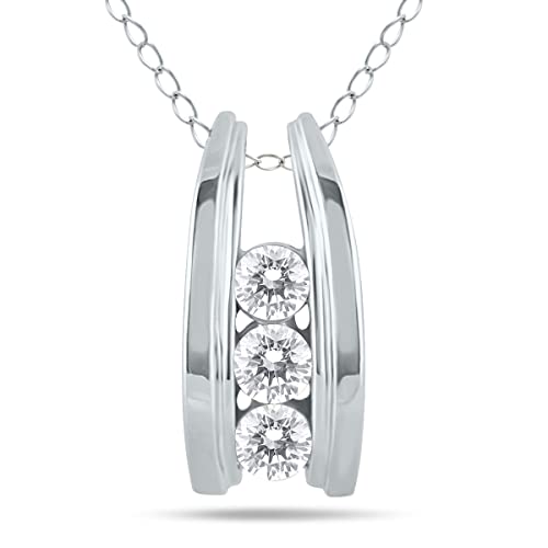 1/2 Carat Tw Three Stone Diamond Ladder Pendant In 10K White Gold (K-L Color, I2-I3 Clarity) #TOP9