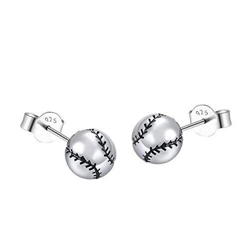 S925 Sterling Silver Basketball Baseball Football Rugby Softball Volleyball Ball Stud Earrings for Women Men