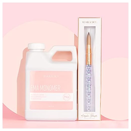 Kiara Sky EMA 16fl oz Liquid Monomer and 100% Kolinsky Brush Starter Duo (6 fl oz Monomer + Kolinsky Size 10 Brush)
