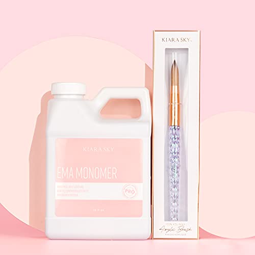 Kiara Sky EMA 16fl oz Liquid Monomer and 100% Kolinsky Brush Starter Duo (6 fl oz Monomer + Kolinsky Size 12 Brush)