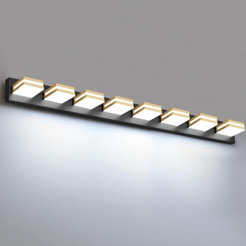 Leifod Bathroom Lights Fixtures Over Mirror, 360°Rotate Modern LED Vanity Lights for Bathroom, 64W Dimmable & High CRI Acrylic Wall Lighting, No Assembly Required (Black Gold, 8-Light, 48 Inch) by Leifod - Used condition - US$142.77
