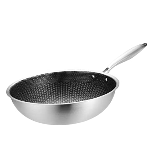 KUAIOUU Stainless Steel Wok Cookware Stovetop Griddle Flat Frying Pan Small Wok Stir Fry Wok Stainless Steel Wok Pan Wok with Handles Kitchen Utensil Kitchen Accessory Heavy China