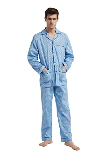 Image of GLOBAL Mens Pajamas Set, 100% Cotton Woven Drawstring Sleepwear Set with Top and Pants /Bottoms