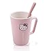 Finex Hello Kitty All Over Pink Ceramic Coffee Mug Water Cup Set with Lid and Spoon