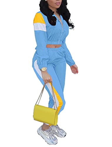 EOSIEDUR 2 Piece Sport Outfits Color Block Crop Top Light