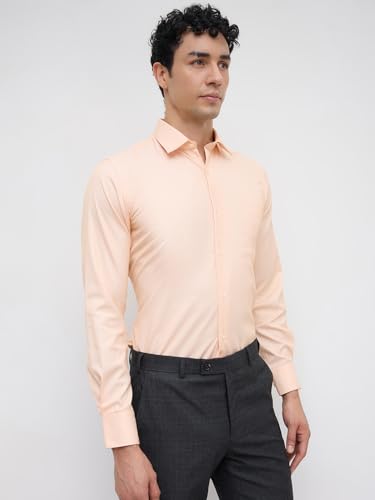 Image of Park Avenue Men Modern Slim Fit Structure Pattern Cotton Polyester Blend Semi Cutaway Collar Full Sleeve Formal Shirt