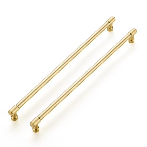 Image of Ravinte Brushed Gold Kitchen Pulls Cabinet Handles 12-3 /5 Inch 2 Pack | Solid Zinc Alloy, Round T-Bar Shape, Screws Included, Dresser Handles, Cabinet Drawer Pulls, for Kitchen Cupboard Hardware