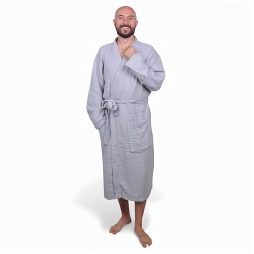 Image of Muslin Bathrobe - Cotton Gauze Robe for Women and Men - Lightweight Breathable Summer Kimono - Boho Spa /Maternity Robe