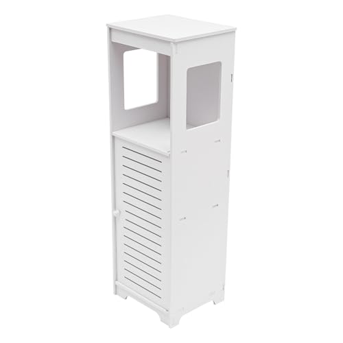 MccoMMon Mueble de baño, armario de baño estrecho de 28 x 25 x 90 cm, armario de pie con cajón y puerta, para baño, salón, comedor, cocina, color blanco