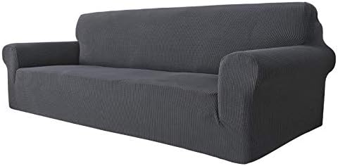 MAXIJIN Super Stretch Couch Cover for 3 or 4 Cushion Couch, Extra Large Universal Sofa Covers Jacquard Spandex Pet Dog Furniture Protector Fitted Couch Slipcover (Oversized Sofa, Gray)