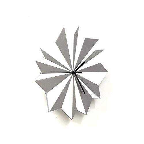 11½" Unique Handmade Wooden Wall Clock With Sparkling Colors By Ardeola, Silver Clock, White Clock, Japandi Clock, Nordic Clock, Scandinavian Wall Decor, Nordic Interior Decoration - Origami Silver #TOP2