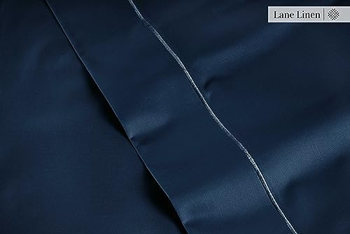 Image of LANE LINEN 100% Egyptian Cotton Bed Sheets King Size - Long Staple Mercerized Cotton, Luxury Hotel-Quality, 16 inch Deep Pocket King Sheet Set with Reinforced French Seams - Dark Blue