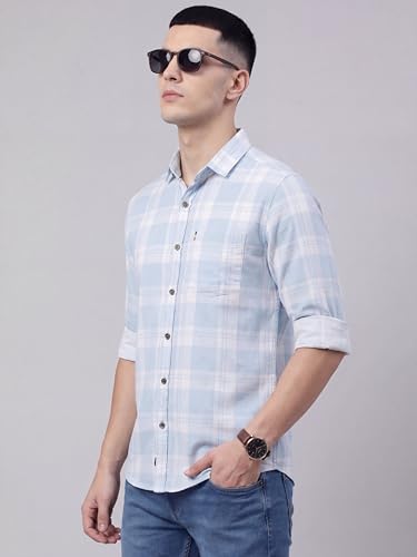 Image of Afflatus Men's Cotton Blend Slim Fit Checks Shirt | Full Sleeves Stylish Men Shirt | Regular Collar | Casual Shirts for Men